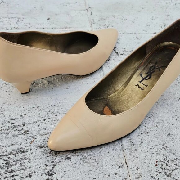 YSL Paris Women Heel Sandal Beige Leather Upper Shoes Saint Laurent Size 36.5 - Picture 10 of 11